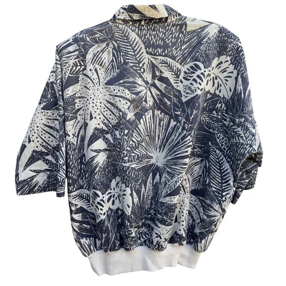 Caliché Vintage Womens Short-Sleeve Navy Tropical Elastic Hem Hawaiian Top L - Picture 7 of 9